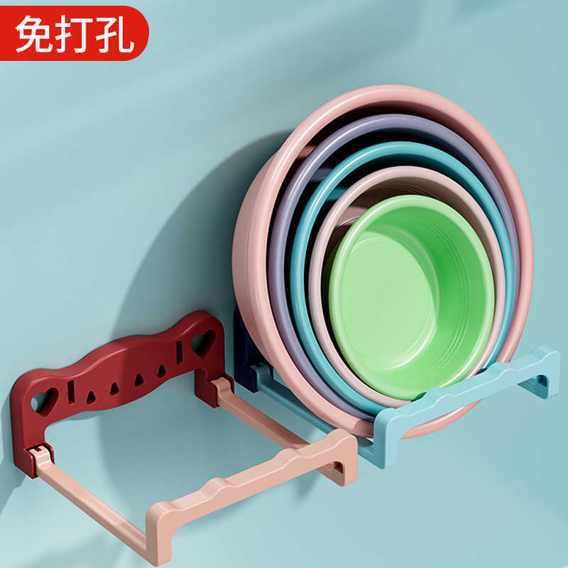 Foldable Wall Hanging Basin Rack Toilet Punch-Free Storage Rack Bathroom Toilet Bath Footbasin Storage Rack Artifact