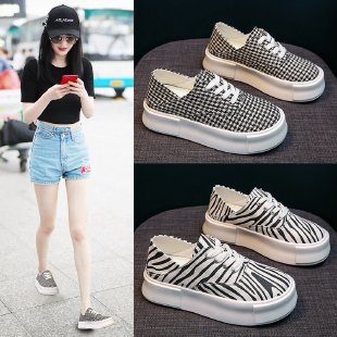 帆布鞋女2021年春季新款韓版兩穿懶人鞋厚底松糕網紅潮搭休閑鞋女