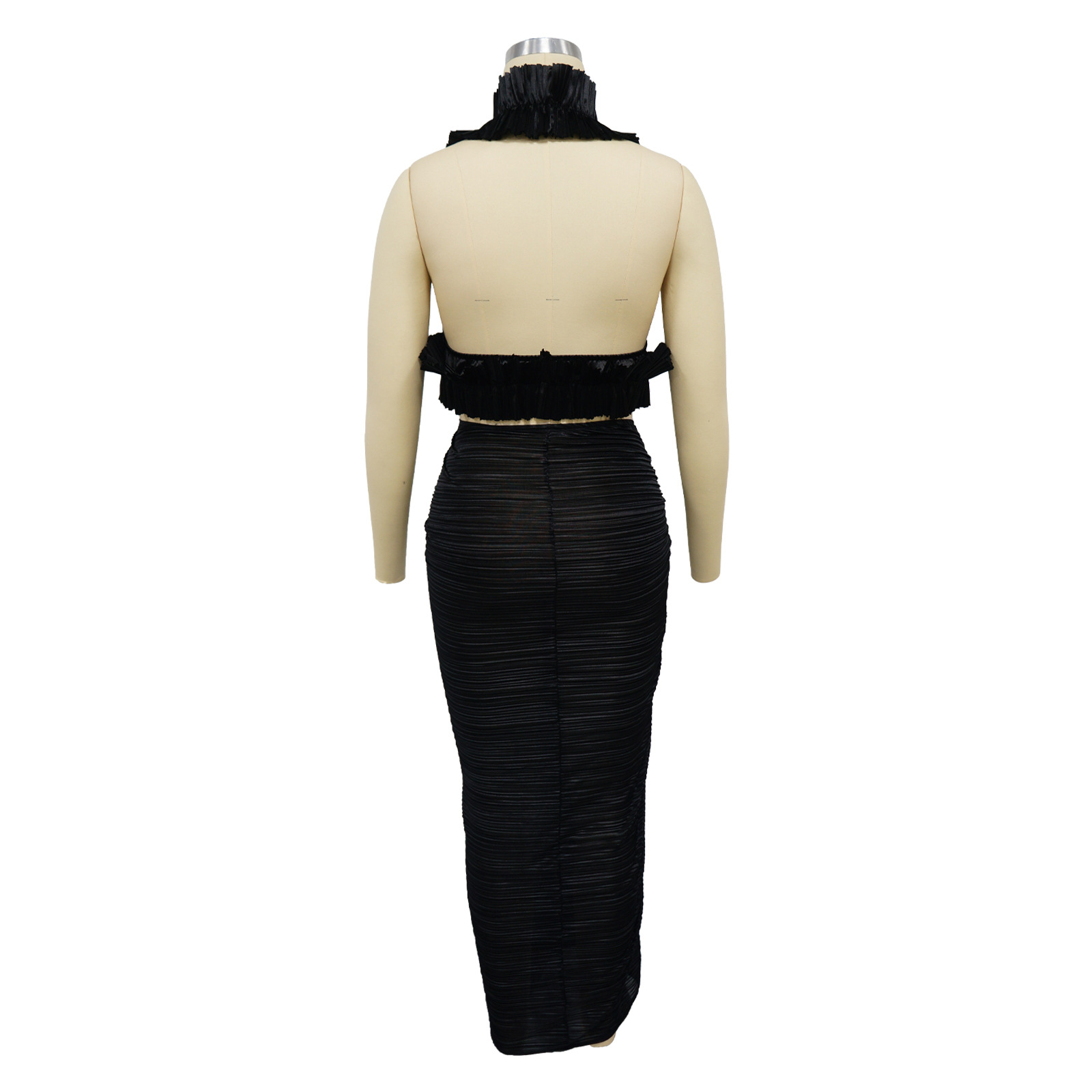 Women Wear Sleeveless Split Ruffled Pleated Skirt Set