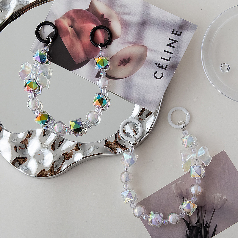 New Crystal Candy Beaded Mobile Phone Chain Keychain Bag Pendant Car Key Chain Bracelet Small Gift Wholesale