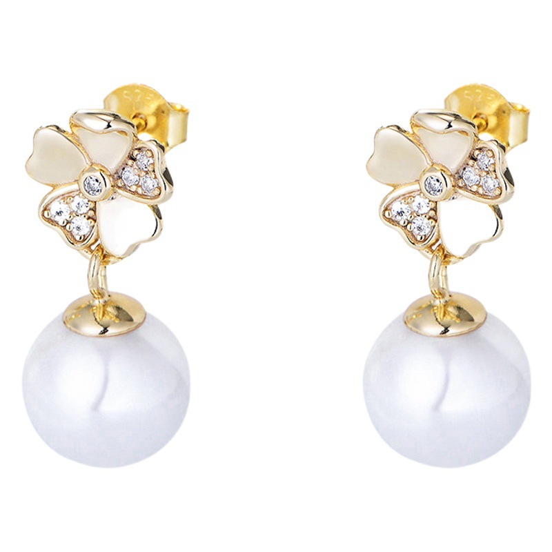 S925 plata esterlina estilo coreano de alto grado Luz de lujo flor diamante incrustado pendientes de perlas de alta calidad de las mujeres al por mayor