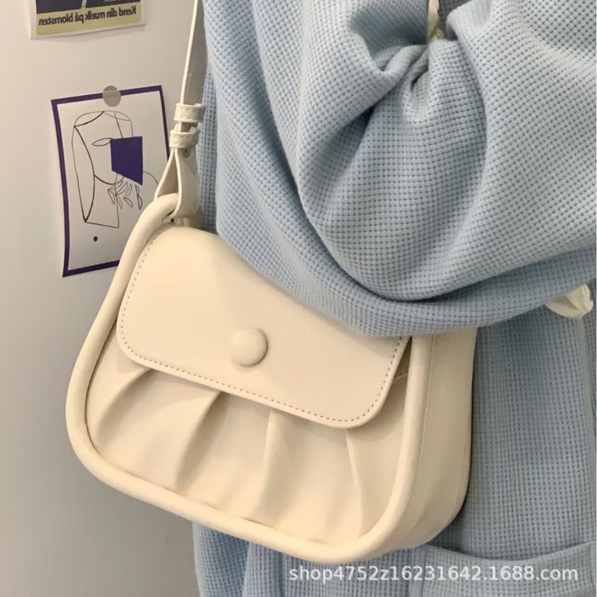 包包女包2024新款潮少女高級質感小方包褶皺腋下包百搭單肩斜挎包