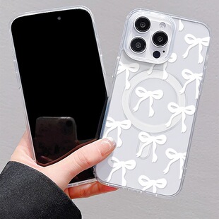 White Bow Suitable for Apple 17 Pro Max Phone Case 16 Magnetic Case 15 Personalized Case 14 Set 13 Cross-Border Trendy 11