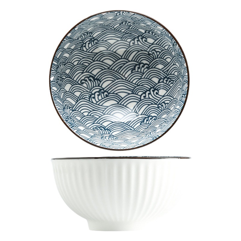 Cubo Tazón de cerámica de estilo japonés bajo vidriado vajilla de cerámica tazón de sopa ramen tazón de fideos domésticos vajilla de fideos instantáneos al por mayor