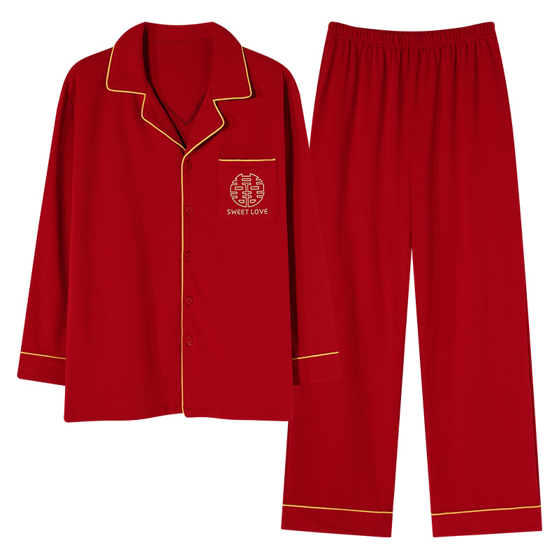 Pijamas de pareja traje de manga larga rojo Algodón mujer primavera y otoño boda de los hombres Otoño e Invierno año de nacimiento homewear