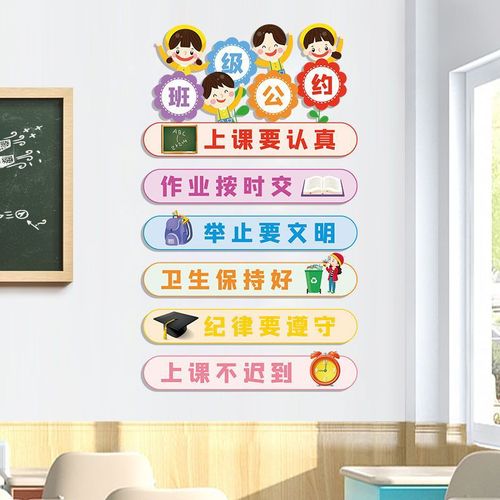 Classroom rules poster, classroom decoration, blackboard newspaper sticker, primary school cultural construction, inspirational banner.