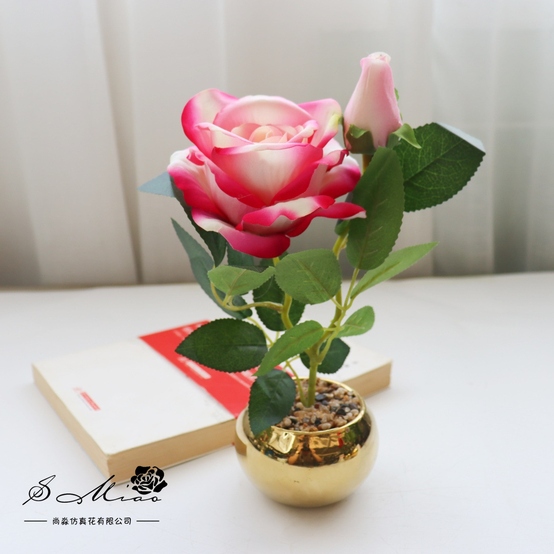 Flores falsas de alta calidad europea rosa bonsai flor de moda decoración creativa plantación verde artificial simulación maceta image 9