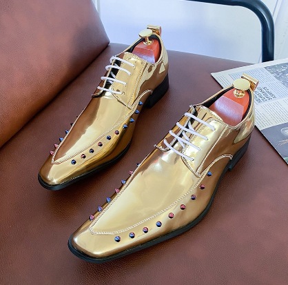 Zapatos de cuero dorados azules de Chelsea para hombres de verano británicos retrógrados de un pedazo transpirables zapatos de cuero de punta image 7