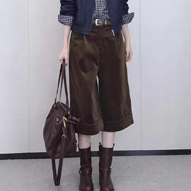 绿咖色复古七分裤女2025年秋季新款时尚百搭减龄直筒阔腿裤休闲裤