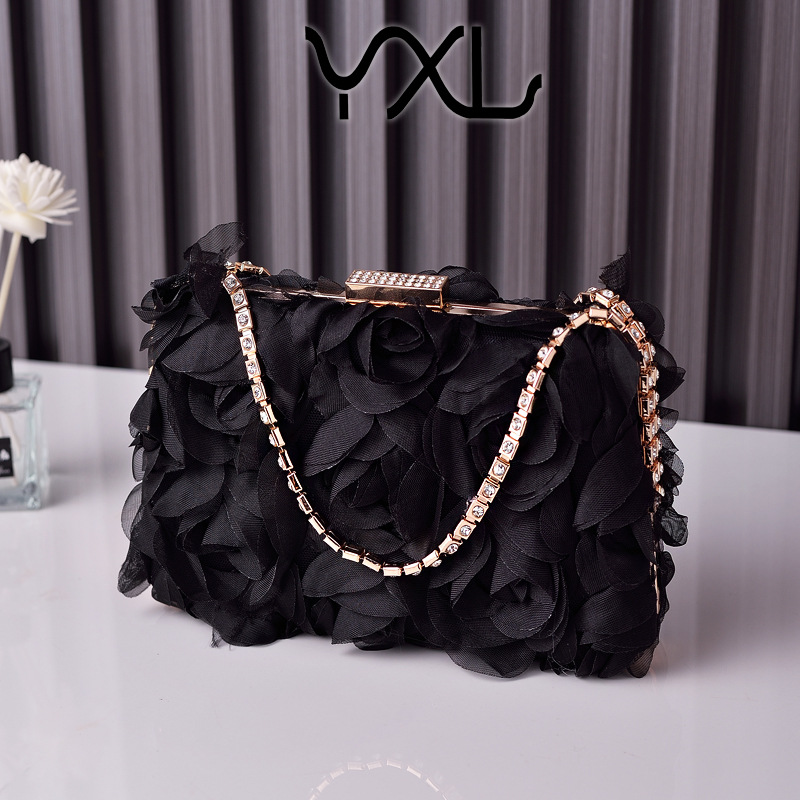 Yixinglong venta directa de fábrica gasa flor bolso de cena champán bolso cheongsam para mujer bolso de traje hecho a mano bolso de diamantes