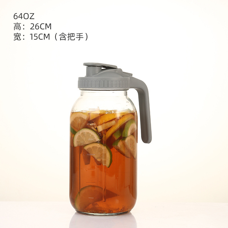 32oz冷萃咖啡壶带刻度64oz梅森罐带过滤把手盖子玻璃瓶玻璃冷水壶|undefined