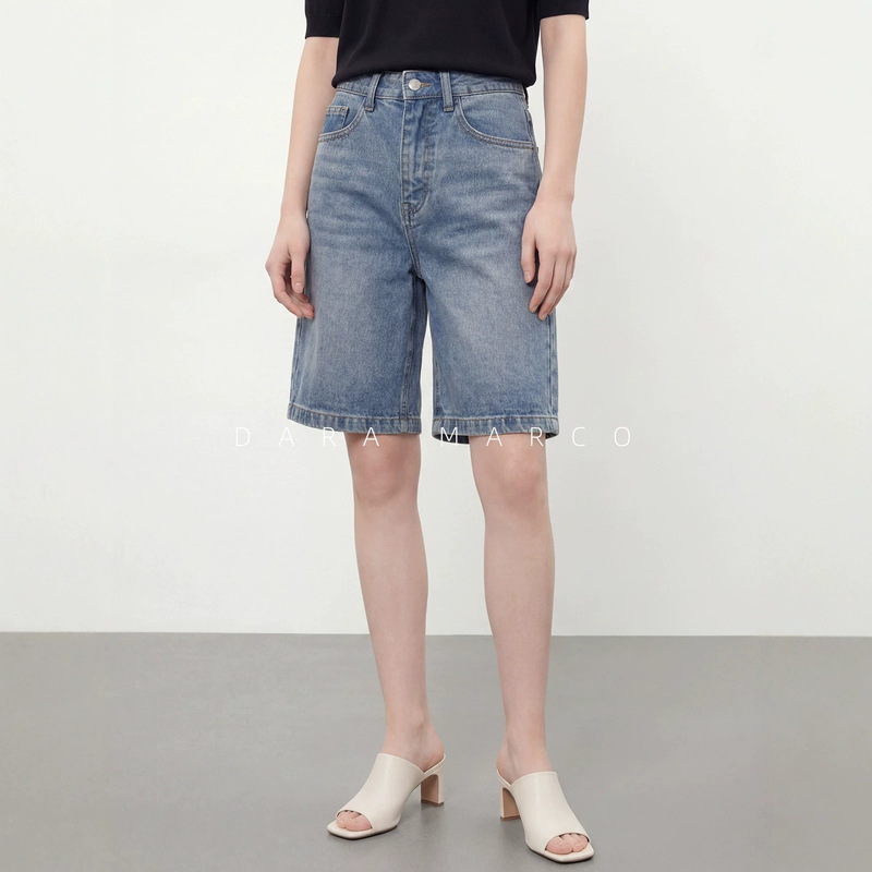 Xiaohe Style Light White-Washed Five-Point Micro a Denim Shorts, Vintage Classic Color with Whiskered Effect, Summer Style, High-End Versatile Women's Pants Xiaohe Style Light White-Washed Five-Point Micro a Denim Shorts, Vintage Classic Color with Whiskered Effect, Summer Style, High-End Versatile Women's Pants