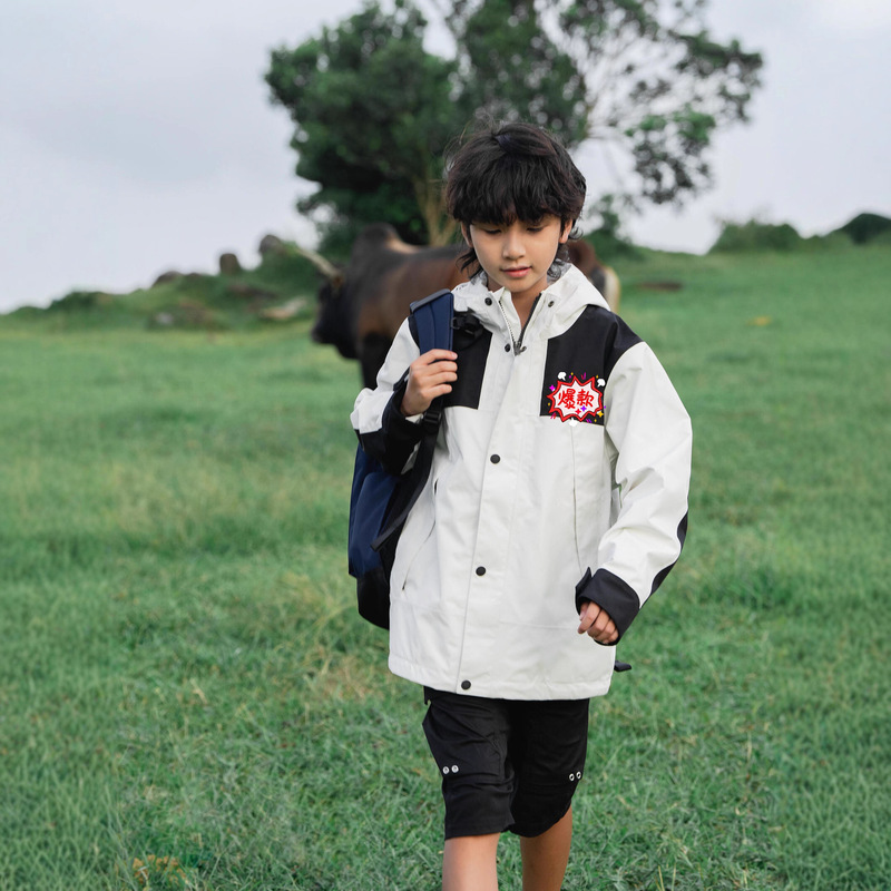 High Version North Face 1990 Medium and Large Children's Clothing Jacket Family Style Laminated Outdoor Windproof and Waterproof Hooded Mountaineering Jacket