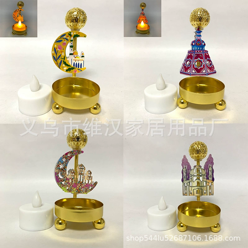Раскрашенный железный подсвечник, светодиодный цифровой свечной светильник, мини-дворцовый фонарь, праздничное украшение, настольные позолоченные маленькие украшения