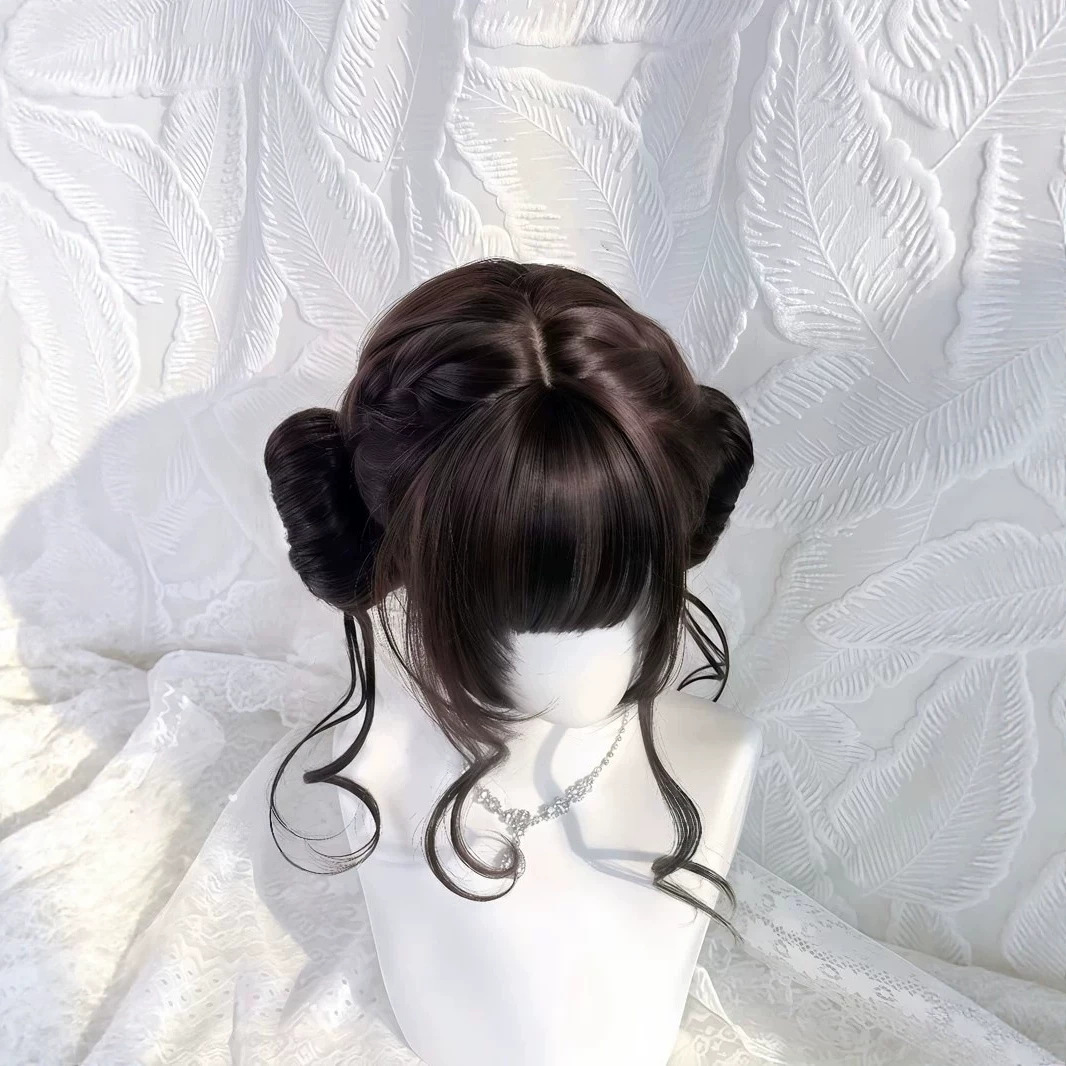 【Xiao Qiao】Lolita Double Bun -peruukki sudenkorento-kukkasilmuilla, käyttövalmis kokopääsetti kuninkaalliseen ilmeeseen