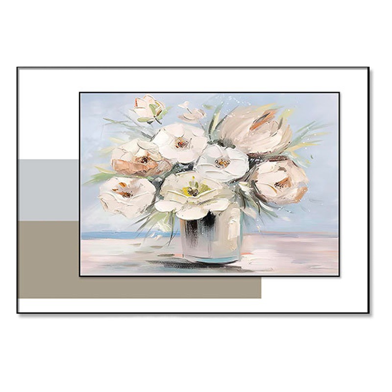 Pintura de decoración de restaurante, flores de lujo ligeras, micro tallado tridimensional, pintura colgante, mesa de comedor, mural, pasillo, dormitorio, pintura decorativa individual