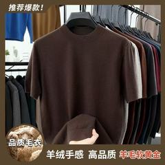 2025短袖春秋精仿毛衫T恤短袖男士休闲百搭圆领针织衫打底衣