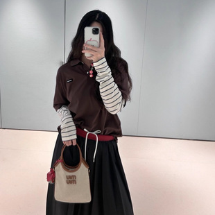 Shenzhen Nanyou 25 Early Autumn New Miu Style Micro-Label Fashion Trendy Casual Stripesd Long-Sleeved Fake Two-Piece Polo Shirt
