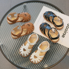 Korean Hollow Breathable Children's Small Leather Shoes Summer New Girls' Sandals with Head Cover Soft Sole Baby Shoes for Kids Summer