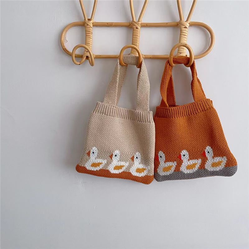 Otoño e Invierno Bolsa de Niños de dibujos animados pato niños y niñas bolsa de hombro de punto pequeño bolso de bebé