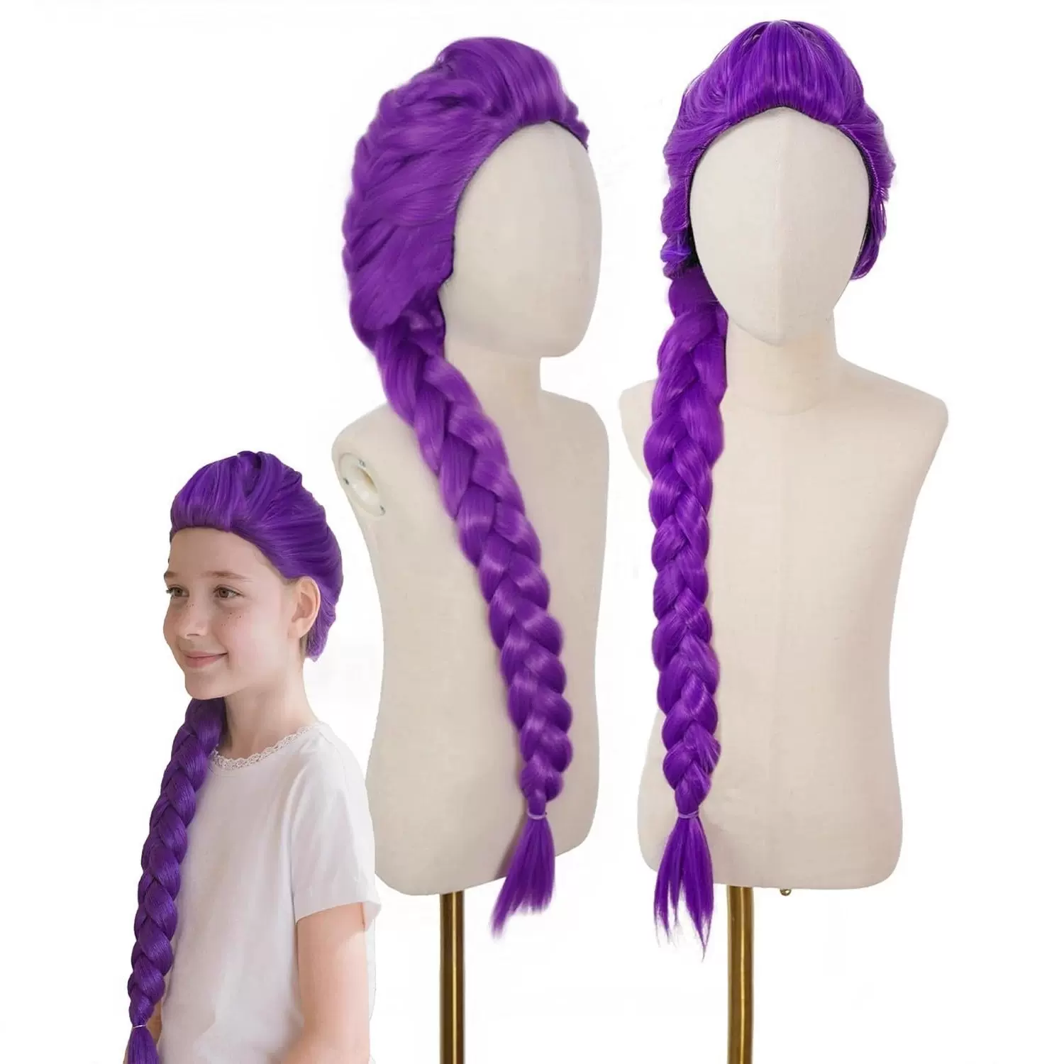 现货跨境专供免修剪Skpop猎魔女团假发鲁米紫色头套麻花辫cos假发