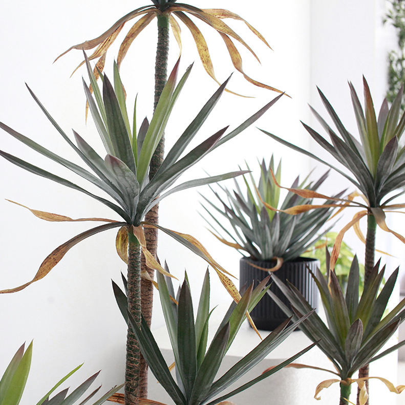 Plantas verdes, plantas artificiales en maceta de hierro holandés, decoración grande para sala de estar, plantas falsas, árboles artificiales, paisajismo, árboles decorativos de agave