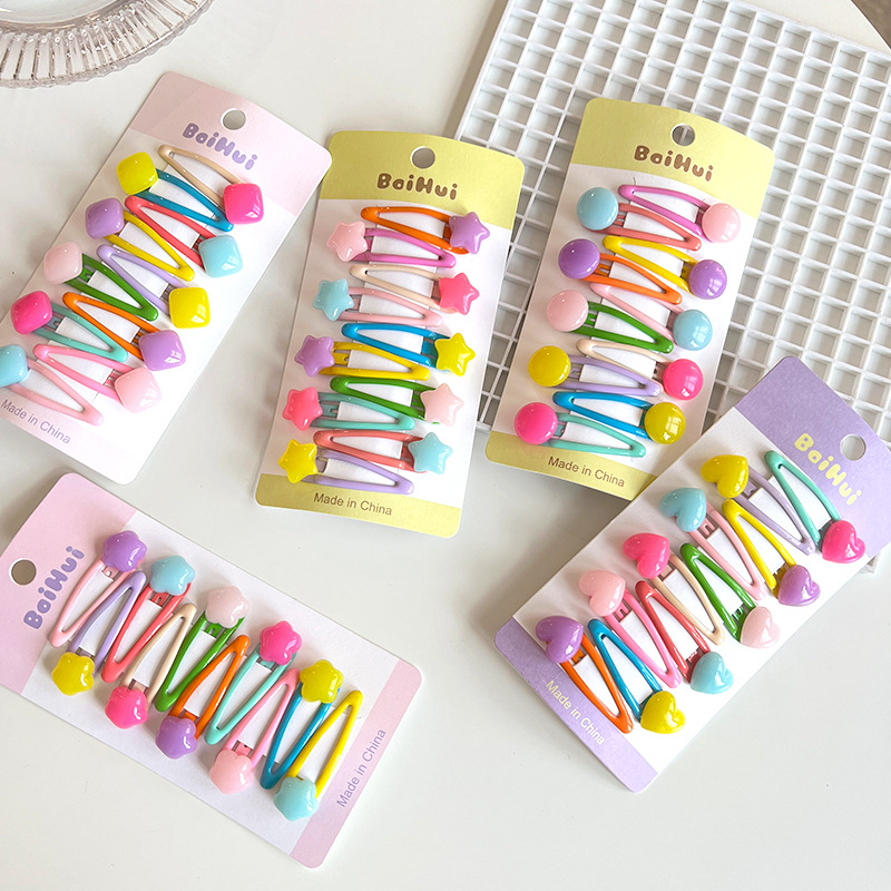 春夏款兒童愛心糖豆髮夾可愛女童五角星發卡寶寶劉海碎發BB夾套裝