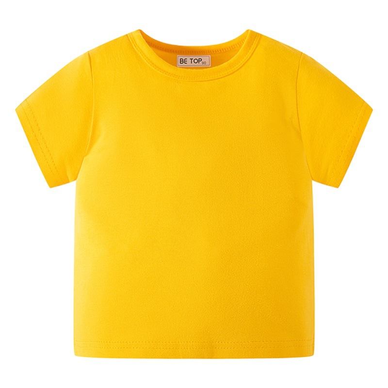 Ser Superior Camiseta de manga corta para niños y niñas verano Delgado color sólido cuello redondo ropa de publicidad bebé versátil media manga