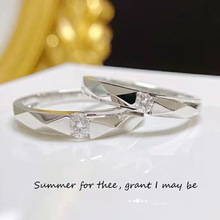 光面菱形白金钻石戒指18K金钻石情侣对戒求婚订婚结婚戒指男女戒