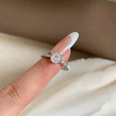 手工拉丝八角千禧玫瑰切戒指复古时尚镶嵌高碳钻玫瑰花钻戒女婚戒