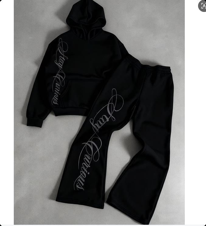 Modern Letter-Print Hoodie And Wide-Leg Jogger Set, Oversized Loungewear For Casual Street Style_viptrois.com