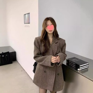 Quilted Thickened New Autumn and Winter High-end Sense Woolen Small Suit Coat Mid-length Coat Foreign Trade Live