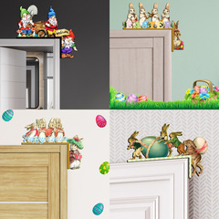 MZ737-740復活節卡通兔子門角貼EASTER木質門角侏儒裝飾彩蛋門貼