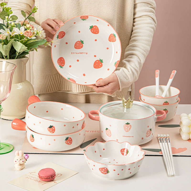 Ceramic strawberry, tableware, cute children's set