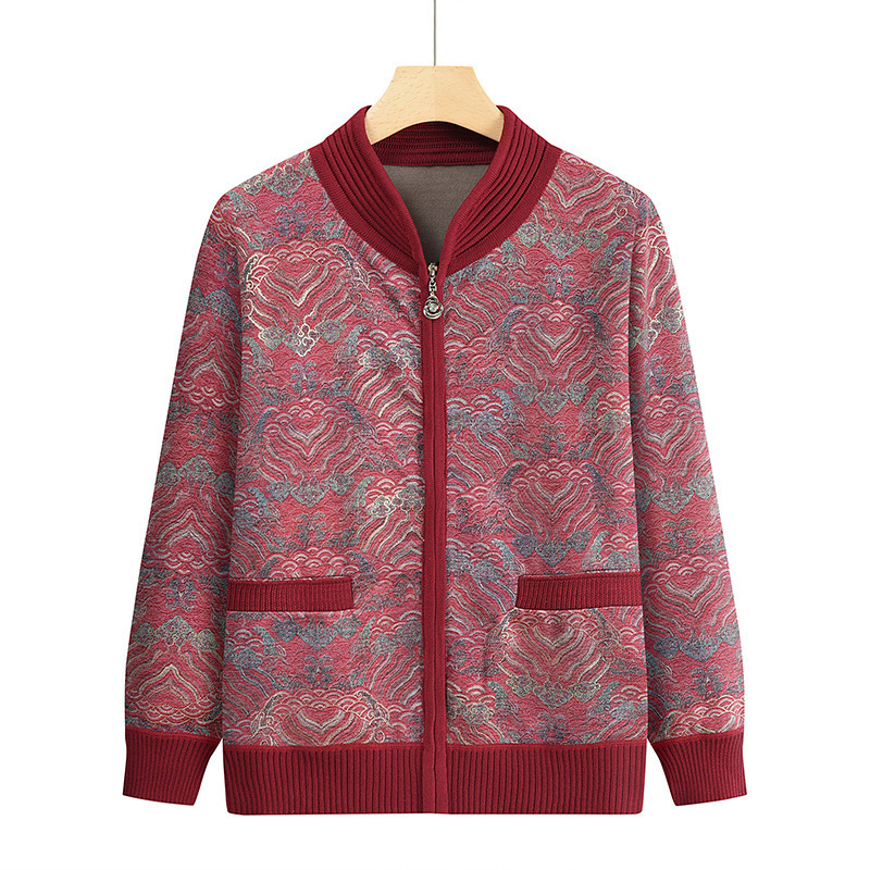Middle-aged and Elderly Coat Women's Spring and Autumn Old People's Clothes Grandma's Knitted Cardigan Mother's Clothes Old Lady's Casual Top