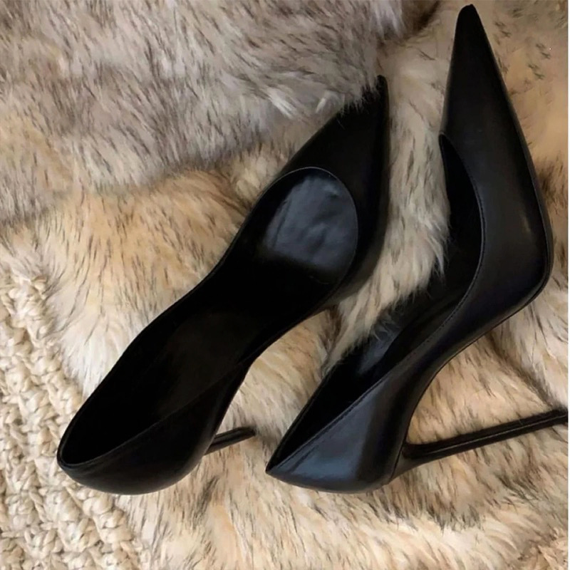 Hotel Work Shoes Women's Black High Heels Stiletto Heel Business Wear Pointed High Heel Soft Leather Large Size Comfortable Work Shoes