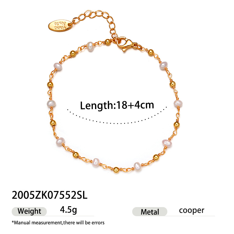 Bronce chapado en oro de 18 quilates lujoso pulsera de perlas de alta calidad joyería de perlas naturales de moda simple viento de verano nuevo