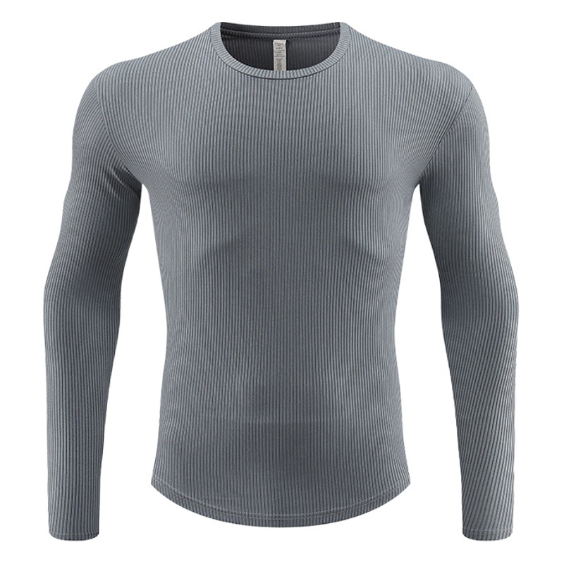 Deportes al aire libre camiseta de los hombres de secado rápido transpirable SLIM-Fit manga larga moda cuello redondo correr ropa de entrenamiento alto elástico Otoño e Invierno