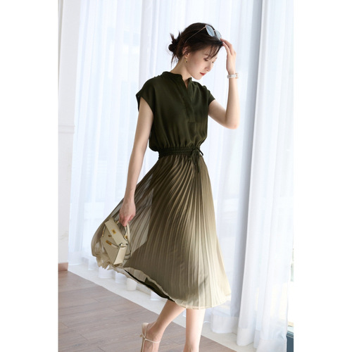 Amazon French-style design niche women's high-end tea party dress with waist-cinching long skirt and pleats