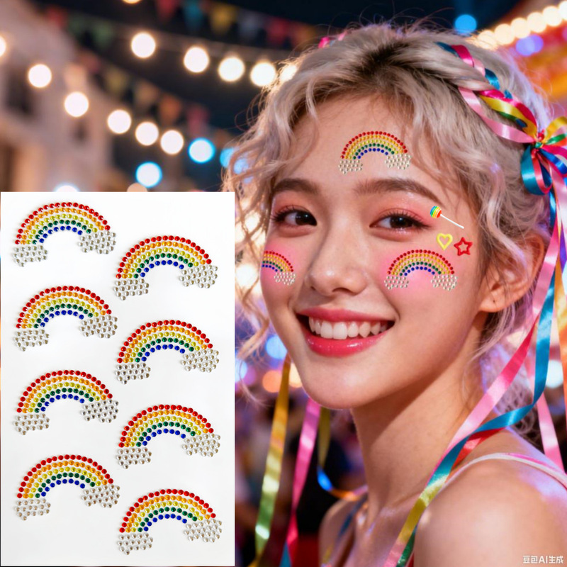 Rainbow Diamond Face Sticker Red Big Butterfly Adhesive Diamond Concert Support Face Sticker Hand Account Diary DIY Material