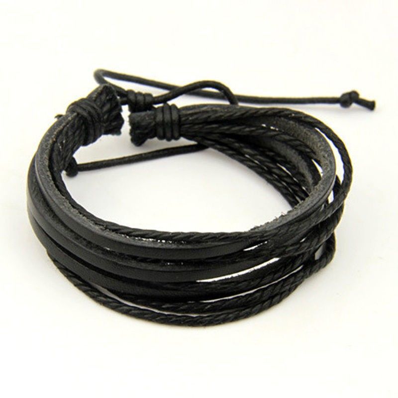 Daily Occasion Pu Leather Material Casual Hip-Hop Solid Color Pu Leather Men'S Bracelets Men Cord & Leather Bracelets