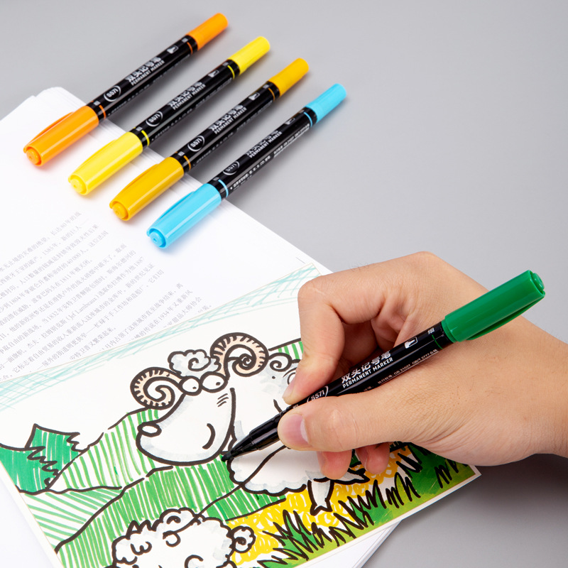 Deli Papelería S571 rotulador pequeño gancho aceitoso de doble cabeza línea marcador pluma estudiantes usan pintura de arte color 12 piezas
