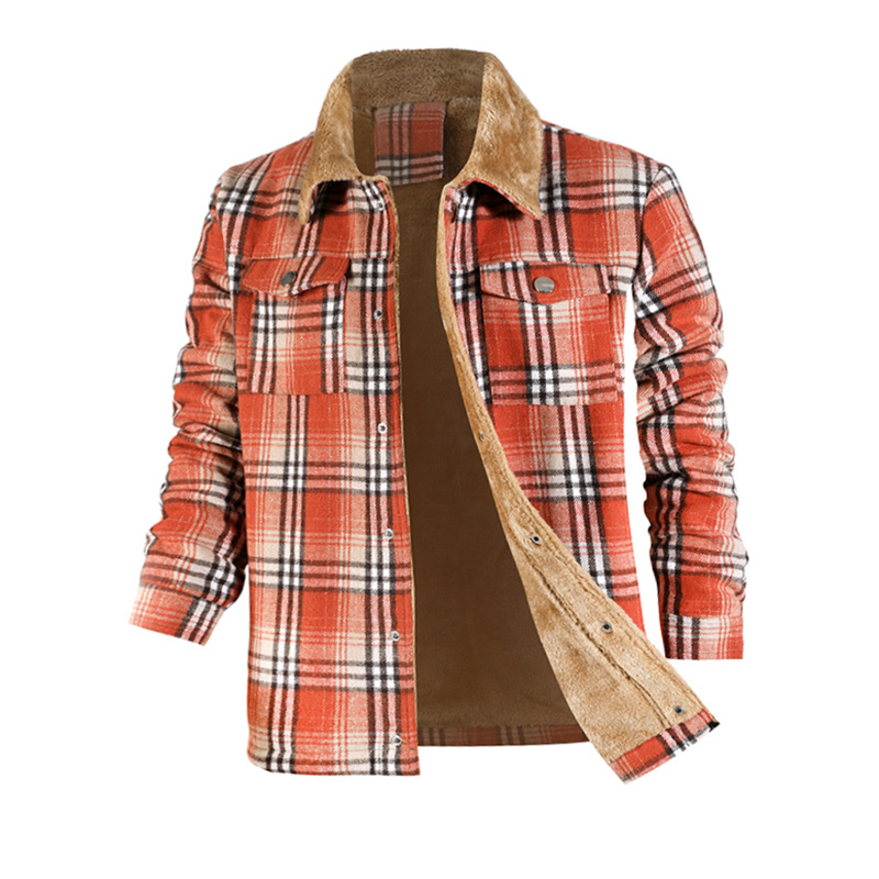 Giacca da uomo in flanella a quadri di nuovo stile, a maniche lunghe, con risvolto, in pile per calore e vestibilità ampia_voghion.com