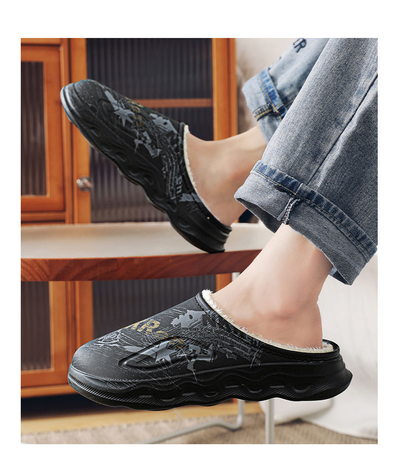 Męskie polarowe, zakryte palce, zimowe, zewnętrzne, lekkie, lekkie kapcie, które można prać w pralce, buty domowe_voghion.com