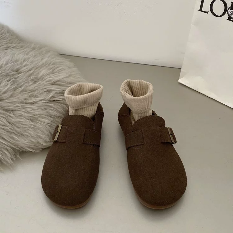 Женские туфли Birkenstock 2025 года, весна, корейский стиль, плоские женские туфли, новые туфли на одну ногу, ретро, мягкая подошва, одинарные туфли с рисунком бобов