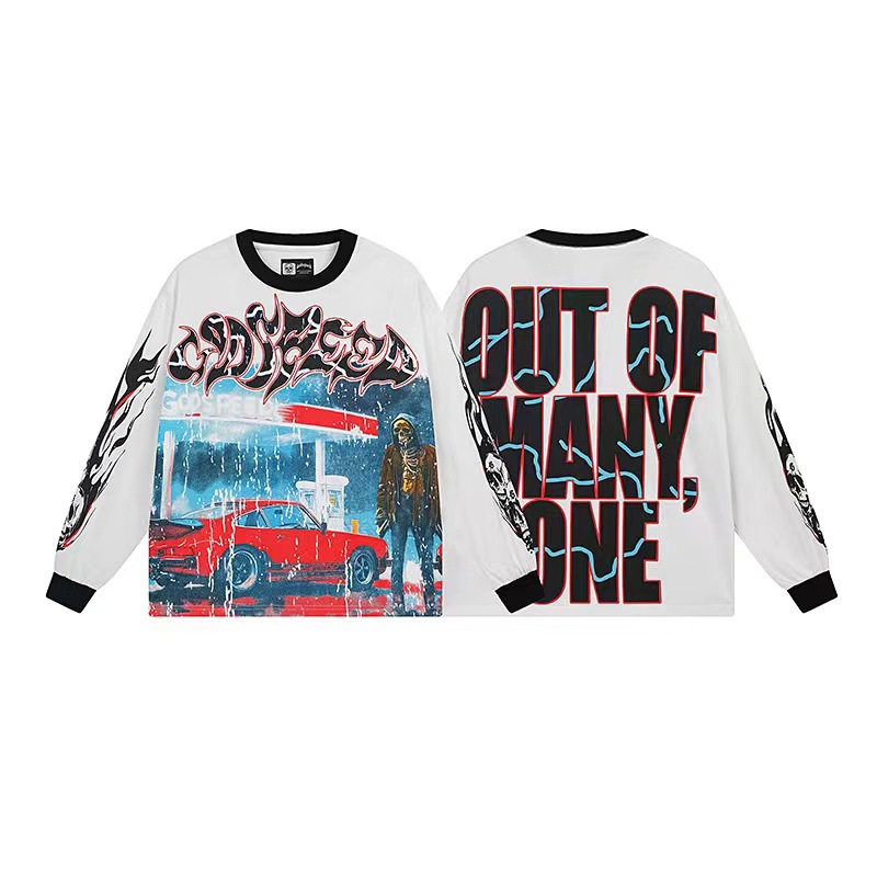 Trendy transfronterizo 25ssGodspeed Skeleton Rock Band Camiseta de manga larga de alta calidad para hombres y mujeres