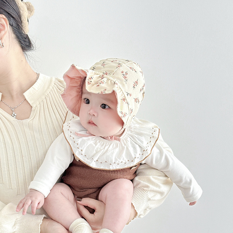 Sombrero de bebé primavera y otoño delgado bebé de encaje princesa sombrero de corte pequeño mes de edad sombrero protector de orejas de bisel protector solar