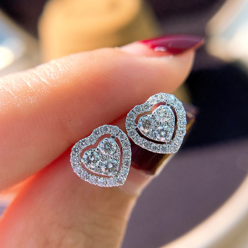 1 Pair Simple Style Heart Shape Plating Inlay Alloy Zircon White Gold Plated Ear Studs display picture 3