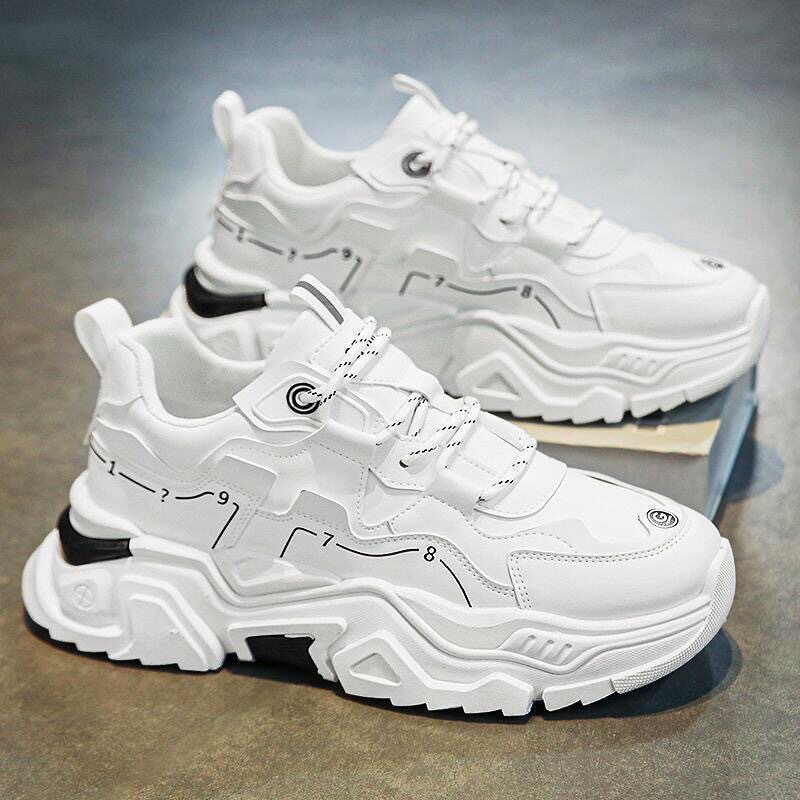 Giày sneaker nam da tổng hợp đế cao su gót thấp 1-3 cm, giày thể thao chạy bộ đế mềm tăng chiều cao — CCC10 màu trắng, CCC10 màu đen