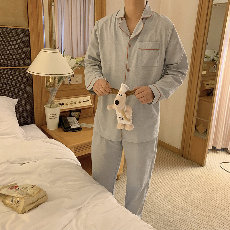 Product details_actualShoot #新品# Men’s comfortable and loose striped early autumn pajamas and home clothes set